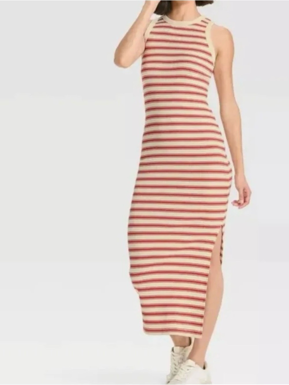 Sleeveless Red Stripe Maxi Dress